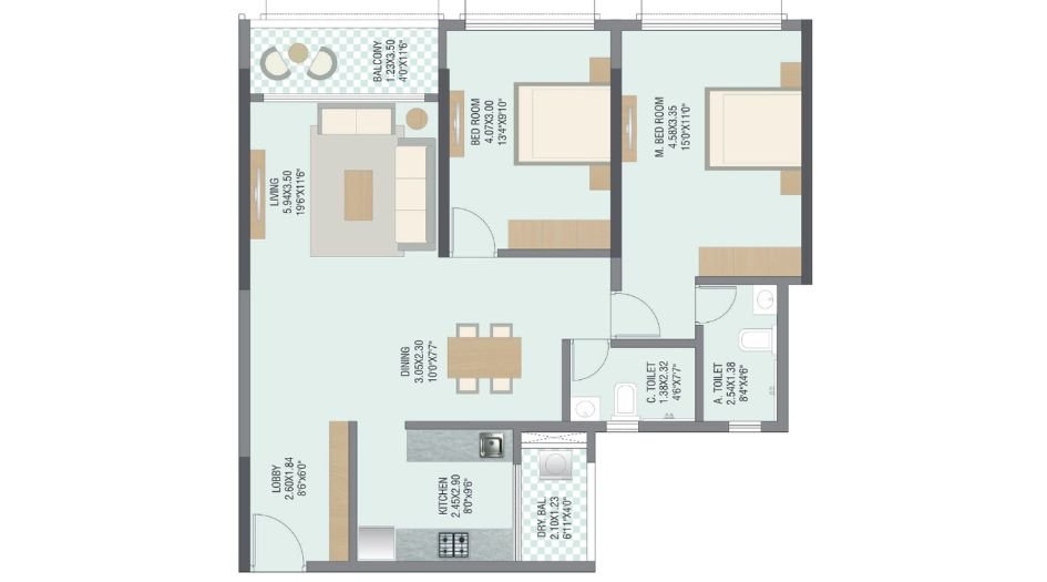 Paranjpe-the-canopy-Floor-Plan-2 BHK-895 Sqft